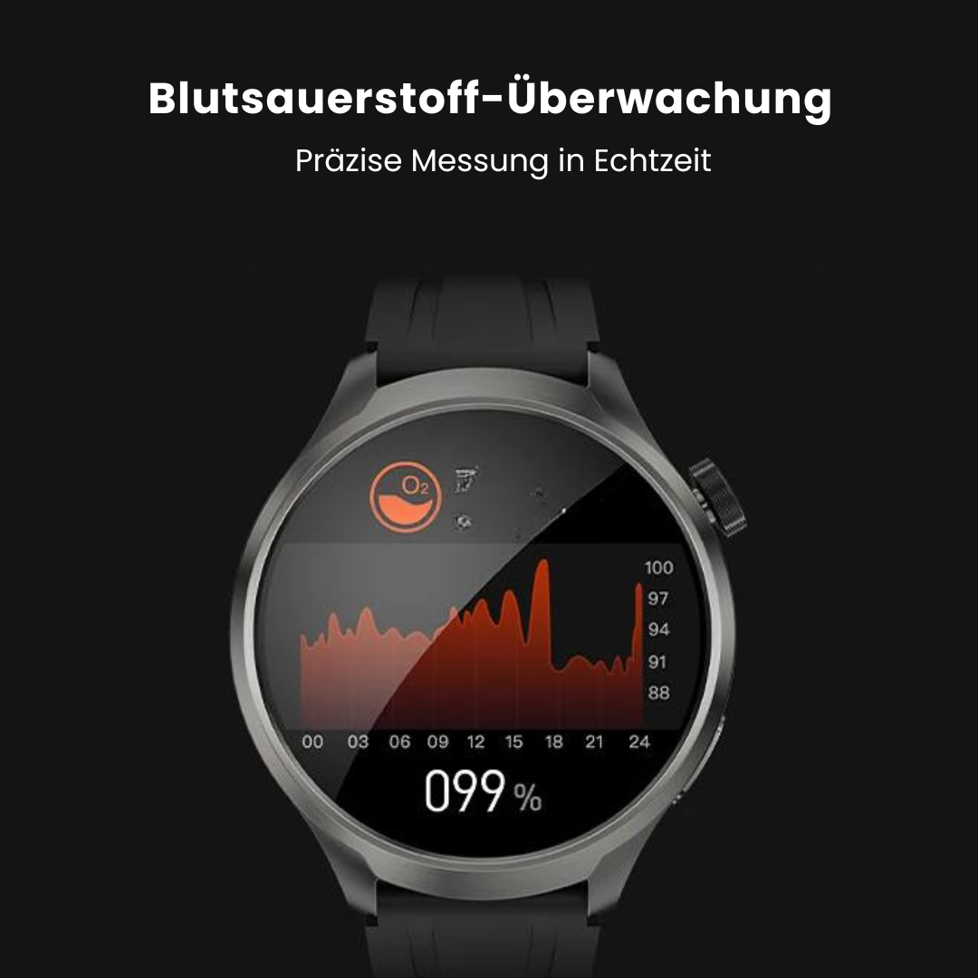 VitalSense Pro X - Gesundheits-Smartwatch mit Lederarmband (2025) - Sonderaktion 1+1 Gratis