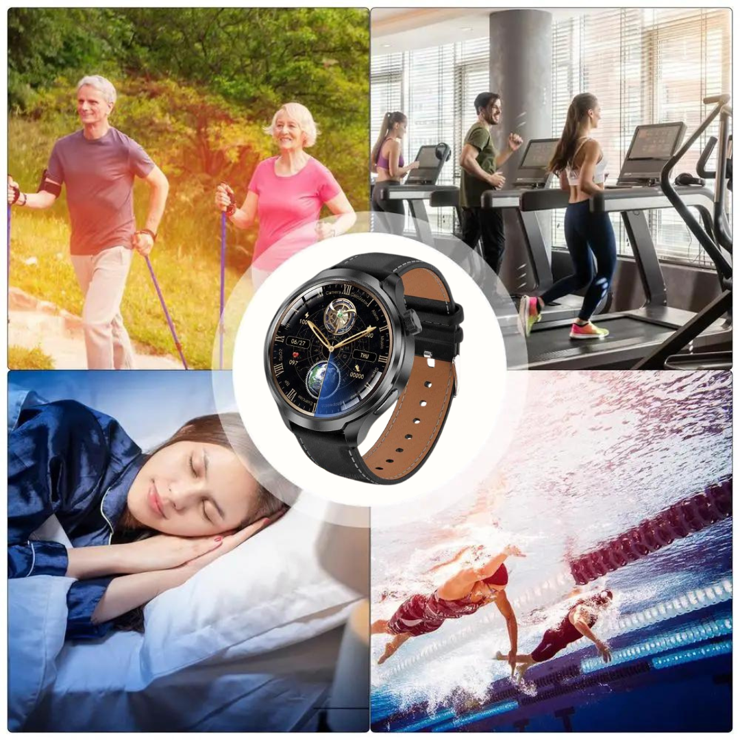 VitalSense Pro X - Gesundheits-Smartwatch mit Lederarmband (2025) - Sonderaktion 1+1 Gratis