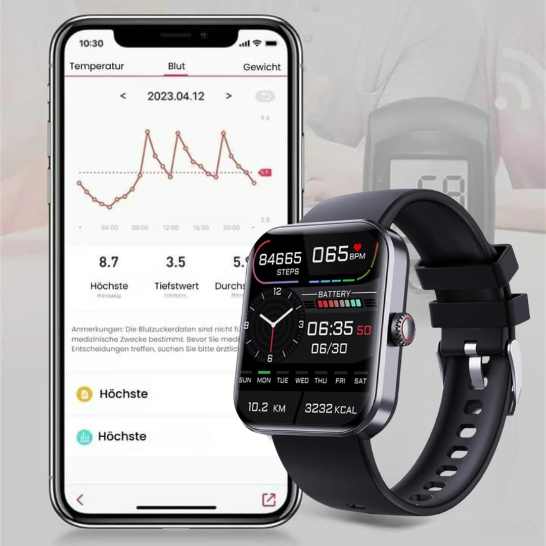 TrackPro - Gesundheitsuhr mit zertifizierter Blutzuckermessung (2025) - Original - Sonderaktion 1+1 Gratis